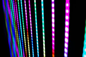 Detail of colored lighting led strips lit in the dark.