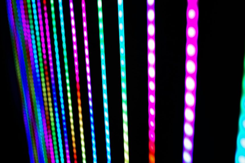 Detail of colored lighting led strips lit in the dark.